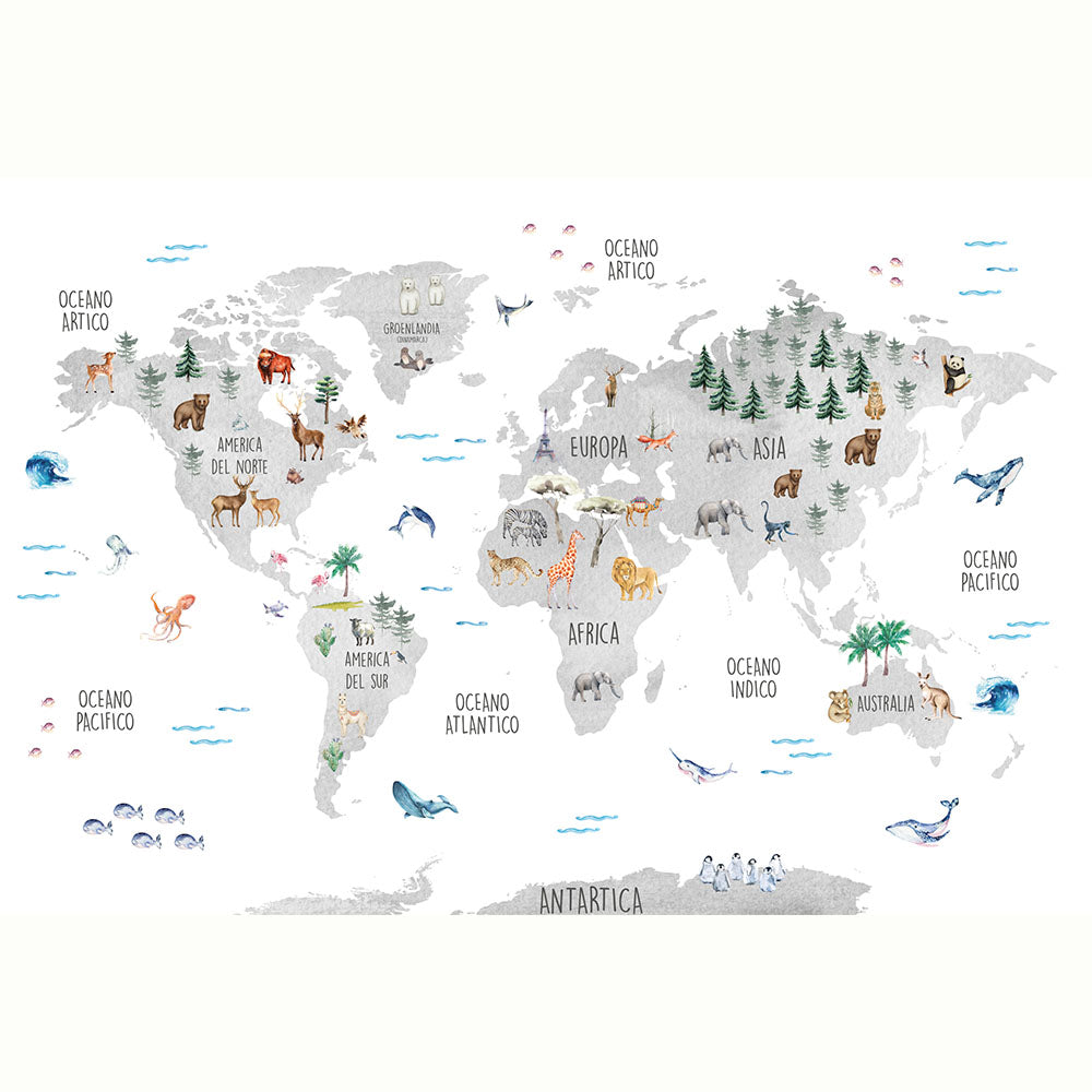 MAPA ANIMALITOS ACUARELA GRIS