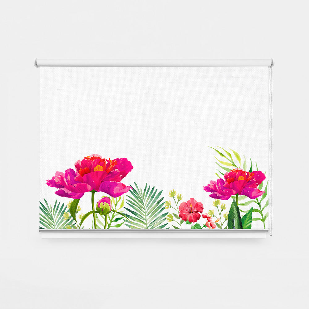 ROLLER ESTAMPADO FLORES FUCSIA HOJITAS ACUARELA