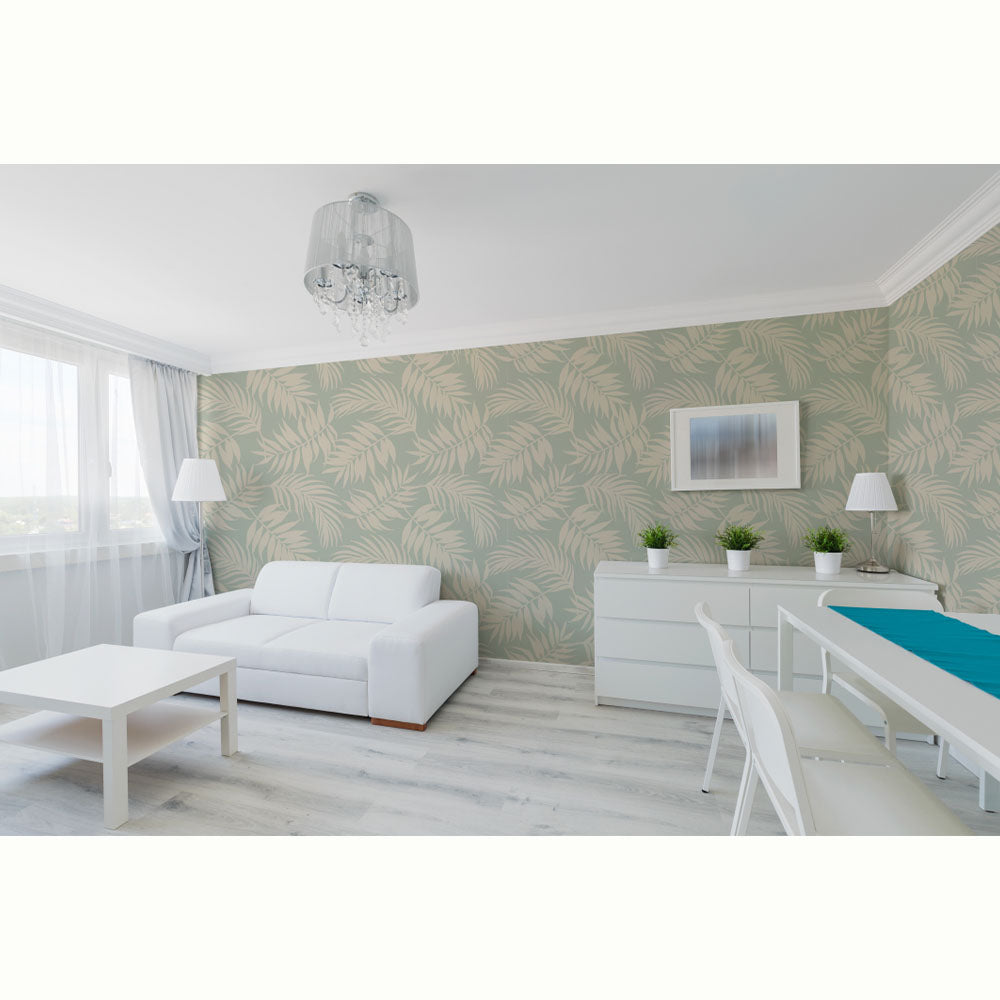 HOJAS BEIGE FONDO TURQUESA