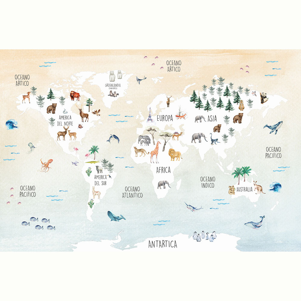 MAPA ANIMALITOS ACUARELA BEIGE