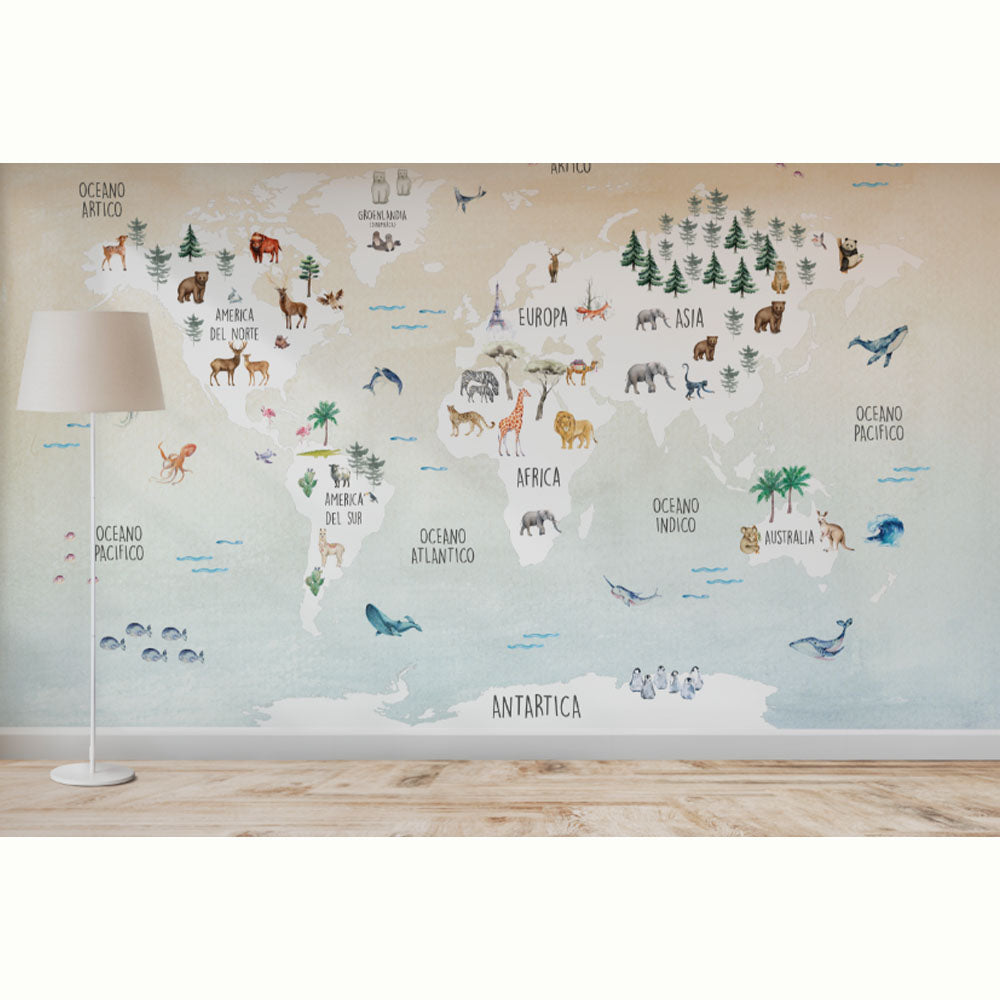 MAPA ANIMALITOS ACUARELA BEIGE