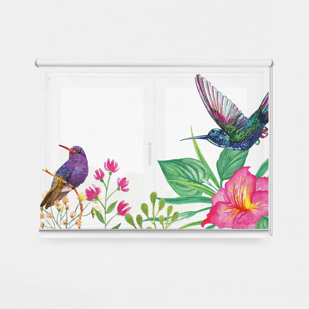ROLLER ESTAMPADO COLIBRI FLORES ACUARELA