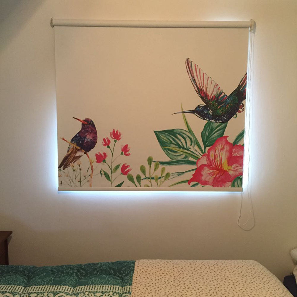 ROLLER ESTAMPADO COLIBRI FLORES ACUARELA