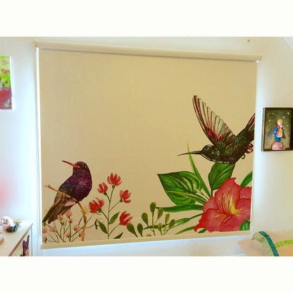 ROLLER ESTAMPADO COLIBRI FLORES ACUARELA
